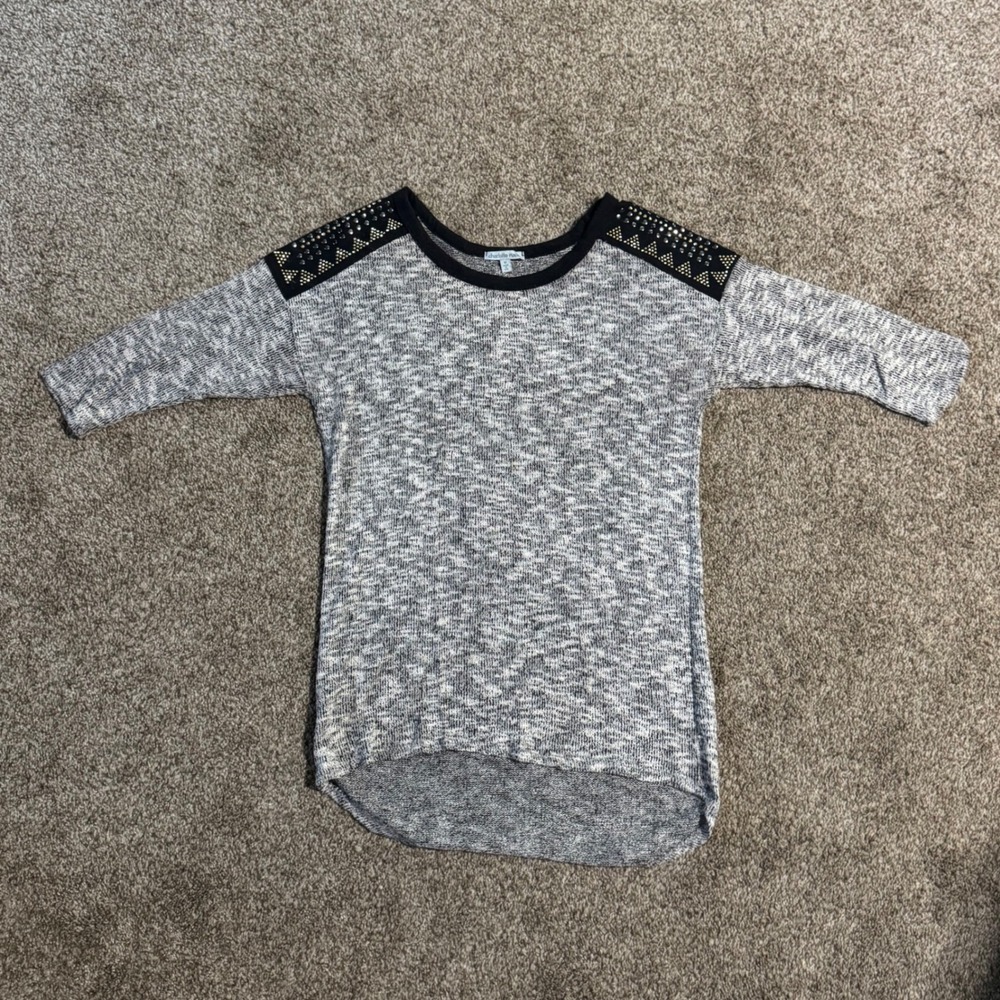 Womens Grey Marled Studded Shoulder Sheer Sweater Size M